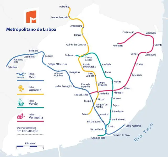 Mappa Metropolitana Lisbona